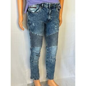 Akademiks Distressed Moto Biker Jeans Acid Wash Slim Fit 31 x 30 Y2K Streetwear